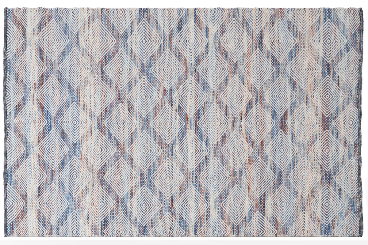 Handwoven Geometric Wool Rug | Ivory Blue Area Rug