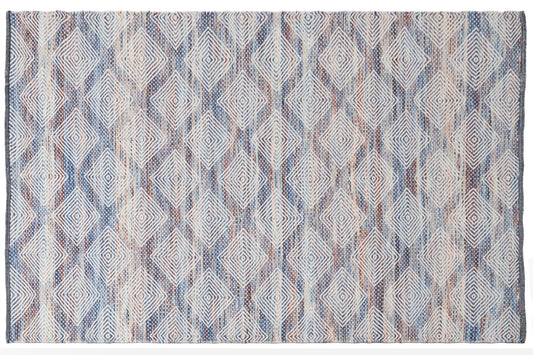 Handwoven Geometric Wool Rug | Ivory Blue Area Rug