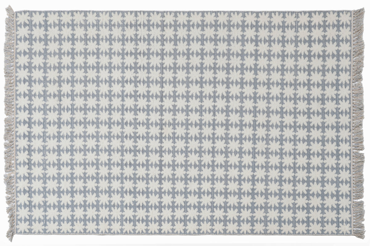 Handwoven Ivory and Grey Wool Rug – Scandinavian Geometric Pattern Area Rug