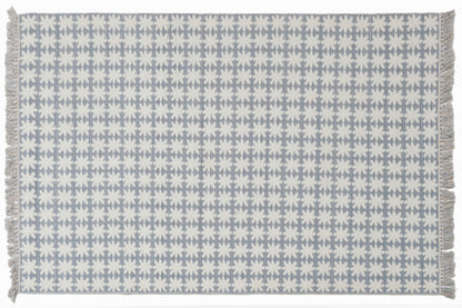 Handwoven Ivory and Grey Wool Rug – Scandinavian Geometric Pattern Area Rug