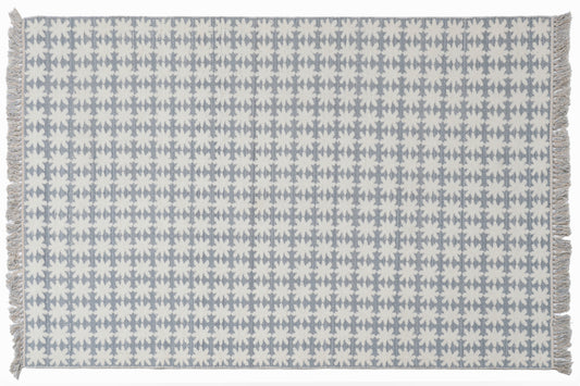 Handwoven Ivory and Grey Wool Rug – Scandinavian Geometric Pattern Area Rug
