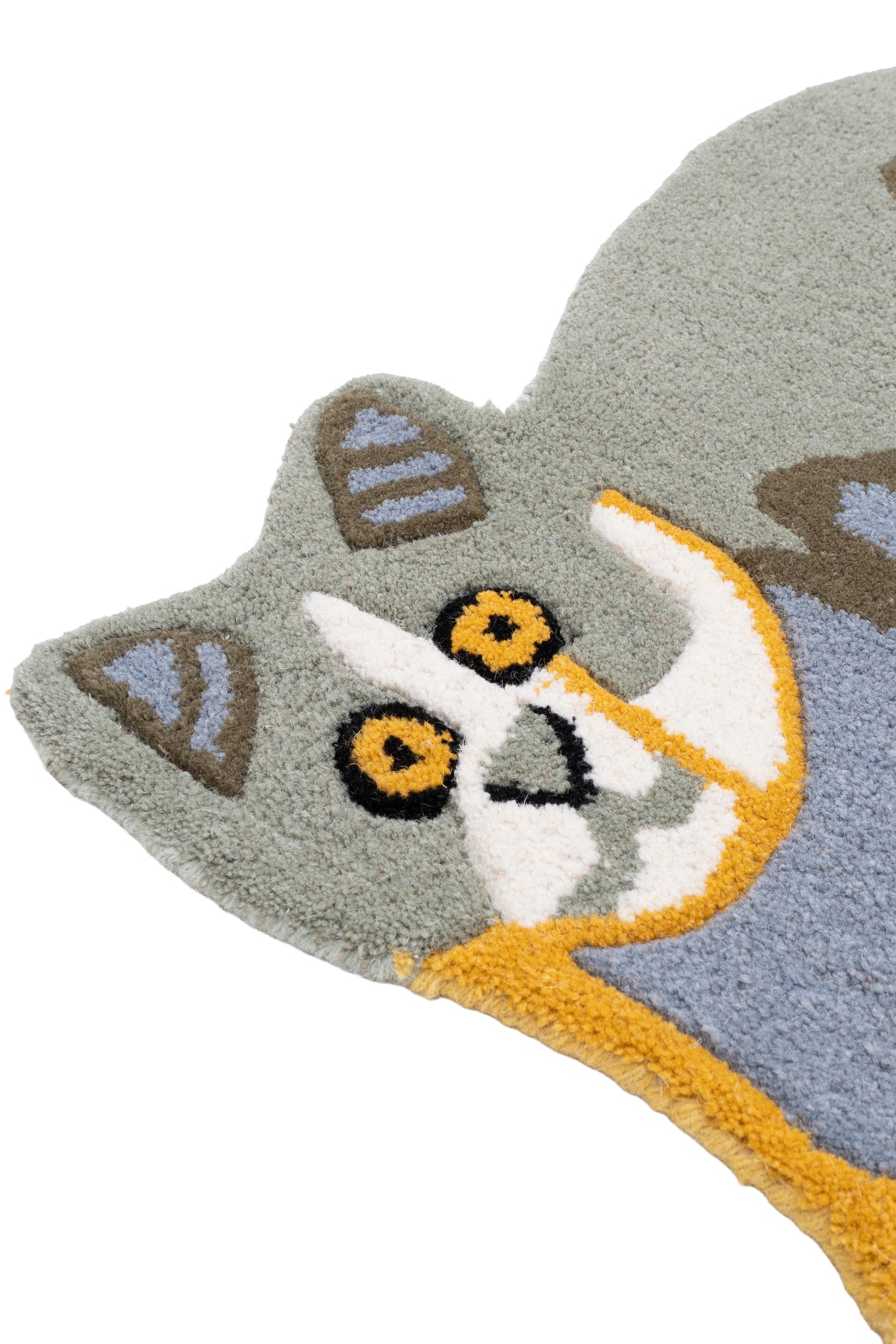Hand Tufted Cat Rug – Grey & Blue Cute Animal Shaped Wool Rug for Kids Room, Bedroom & Nursery Décor | 2.3 × 1.4 Feet