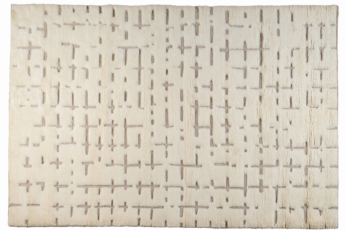 Luxury Cream Moroccan Hand Knotted Rug – Textured Geometric New Zealand Wool Area Rug