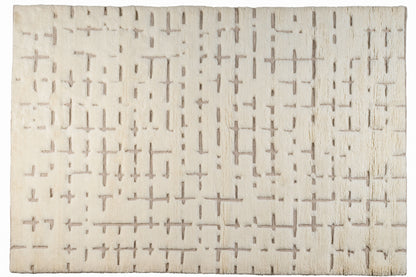 Luxury Cream Moroccan Hand Knotted Rug – Textured Geometric New Zealand Wool Area Rug