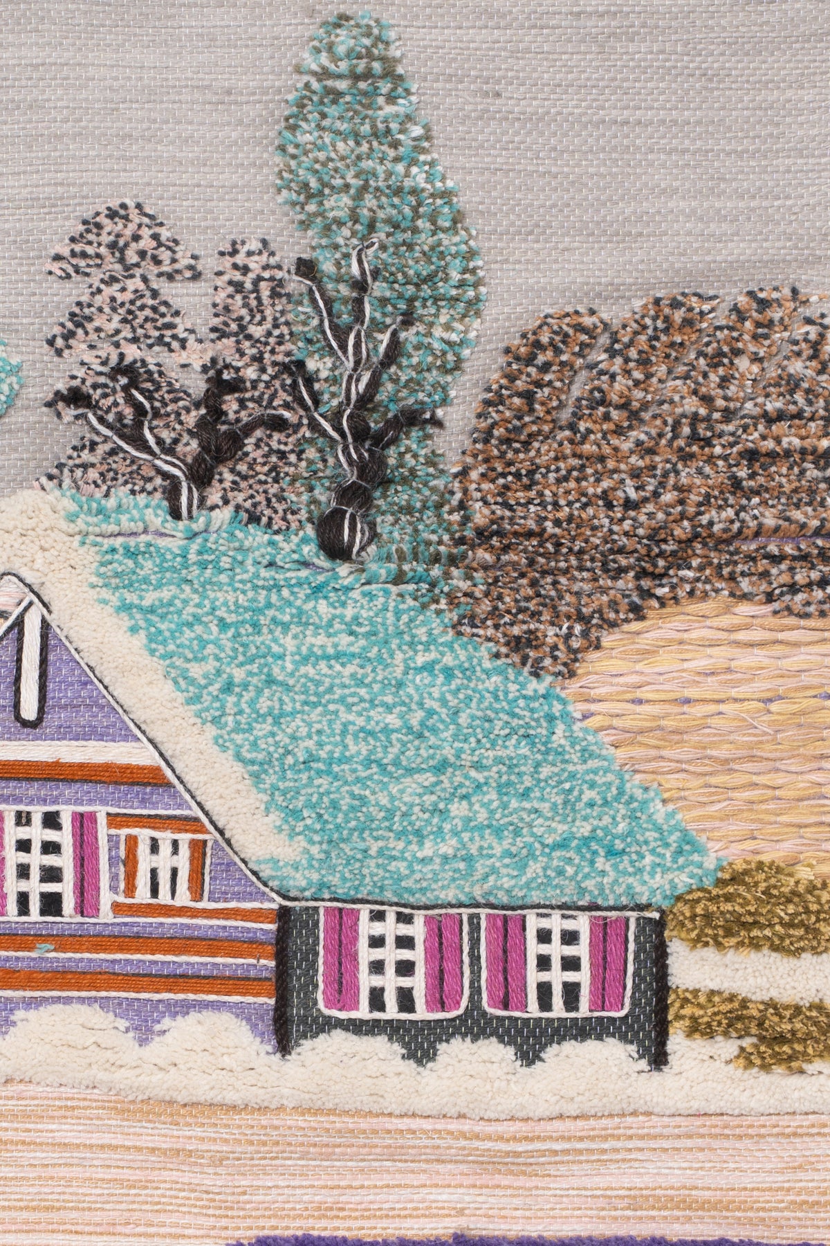 Handmade Woven Tapestry, Cottage Landscape Wall Hanging, Boho Fiber Art (28x30 Inch)