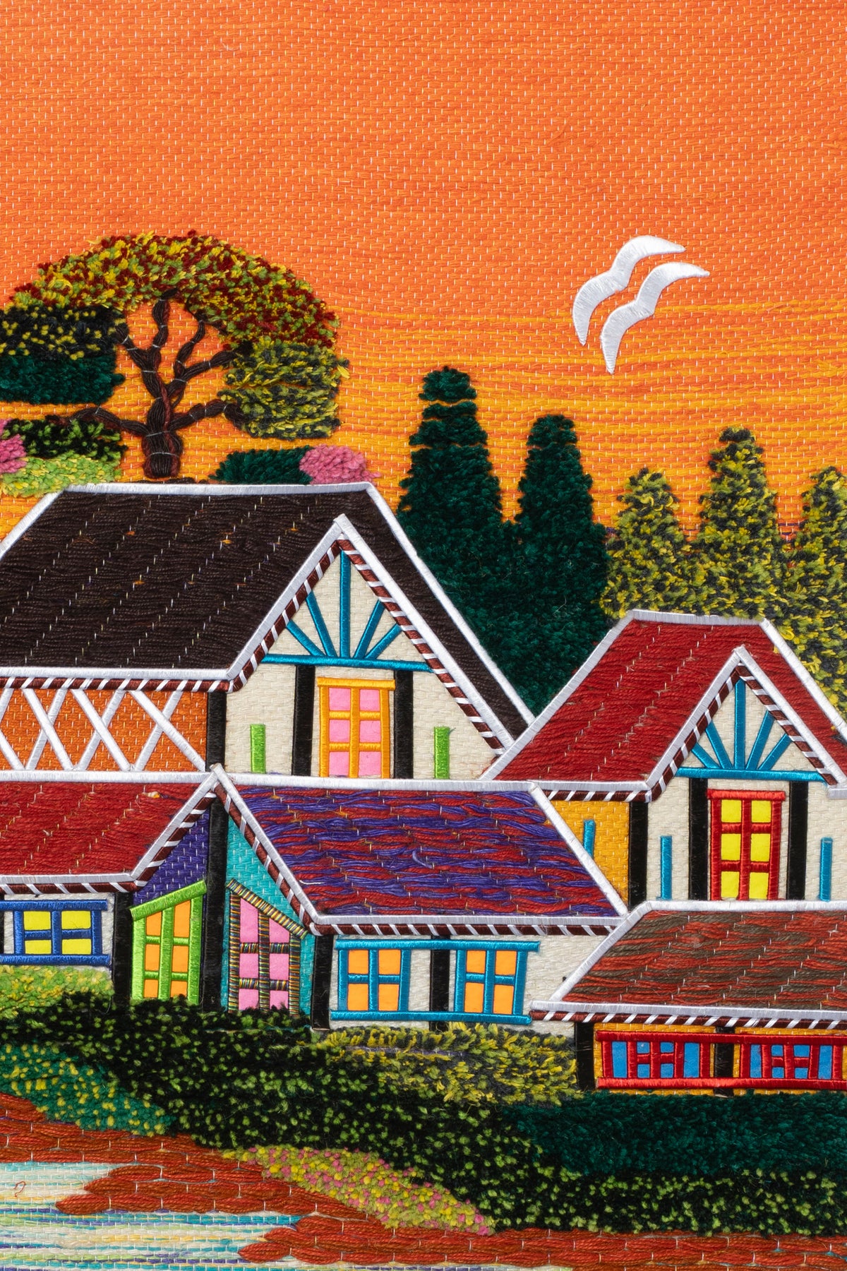 Handmade Coastal Village Tapestry, Woven Textile Art, Boho Home Decor (36x40)