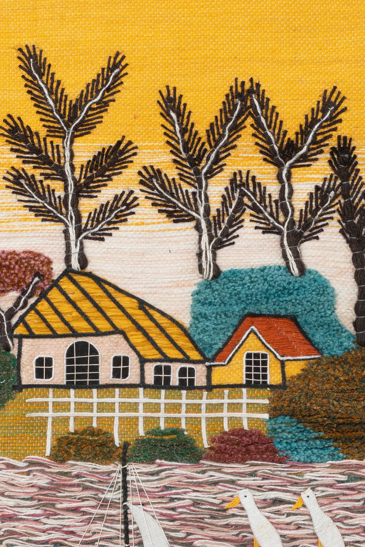Handmade Coastal Village Tapestry, Woven Seaside Wall Art (36x40 Inch)