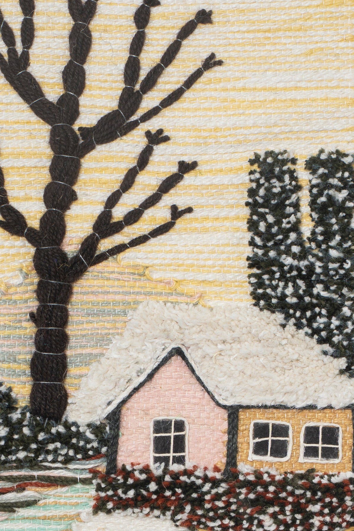 Handmade Woven Winter Cottage Tapestry, Rustic Boho Wall Hanging (18x12 Inch)