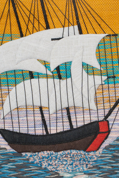 Handwoven Sailboat Tapestry, 30x20 Inch, Nautical Coastal Wall Hanging