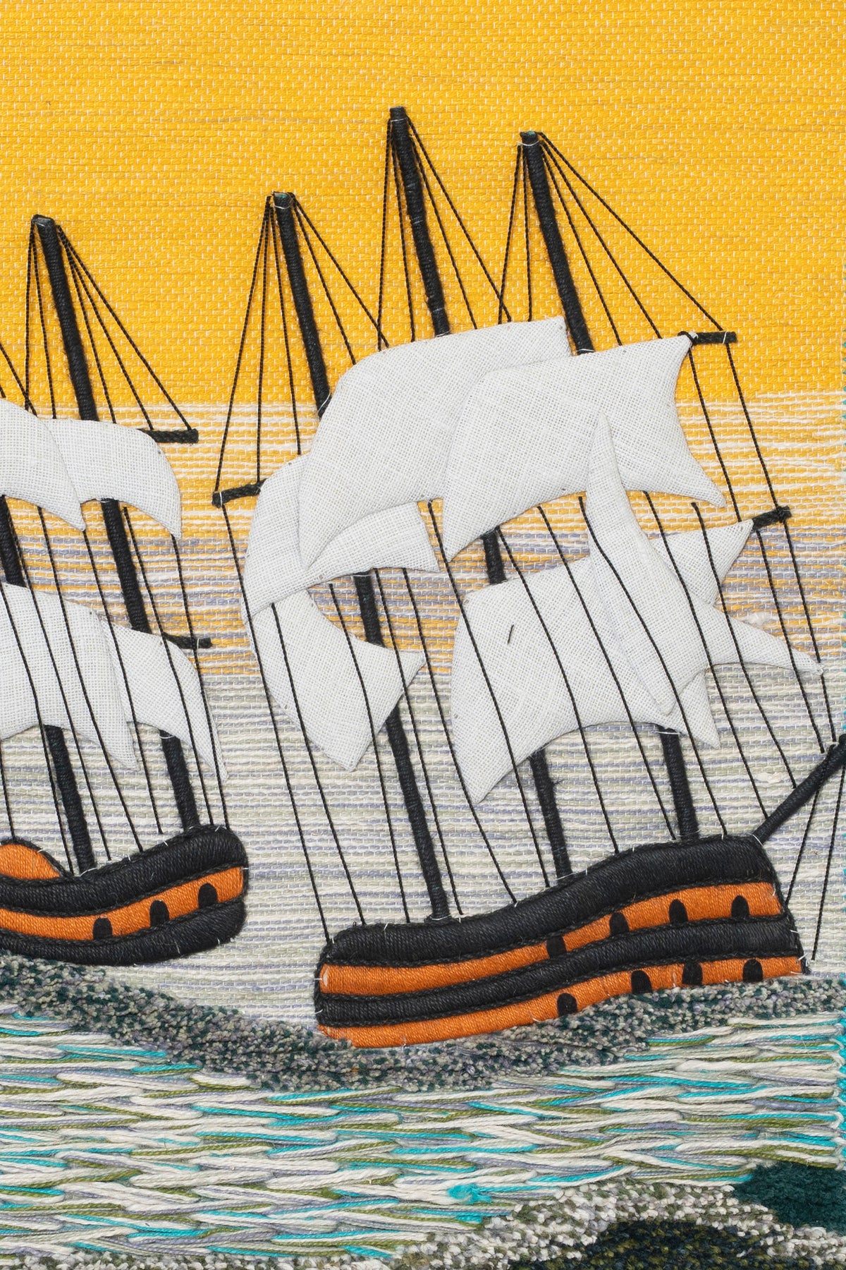 Handwoven Sailboat Tapestry, 36x40 Inch, Nautical Coastal Wall Art