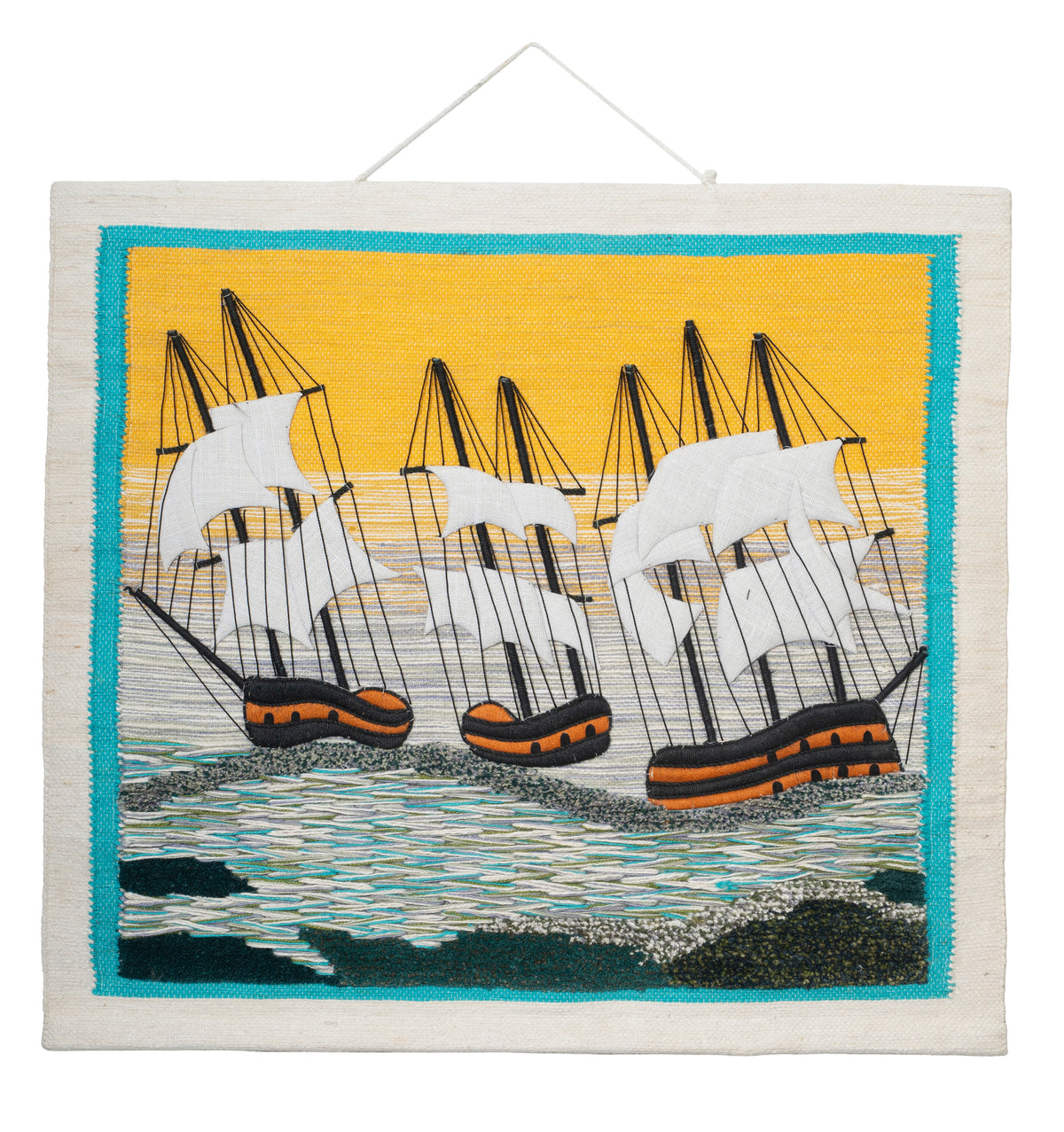 Handwoven Sailboat Tapestry, 36x40 Inch, Nautical Coastal Wall Art