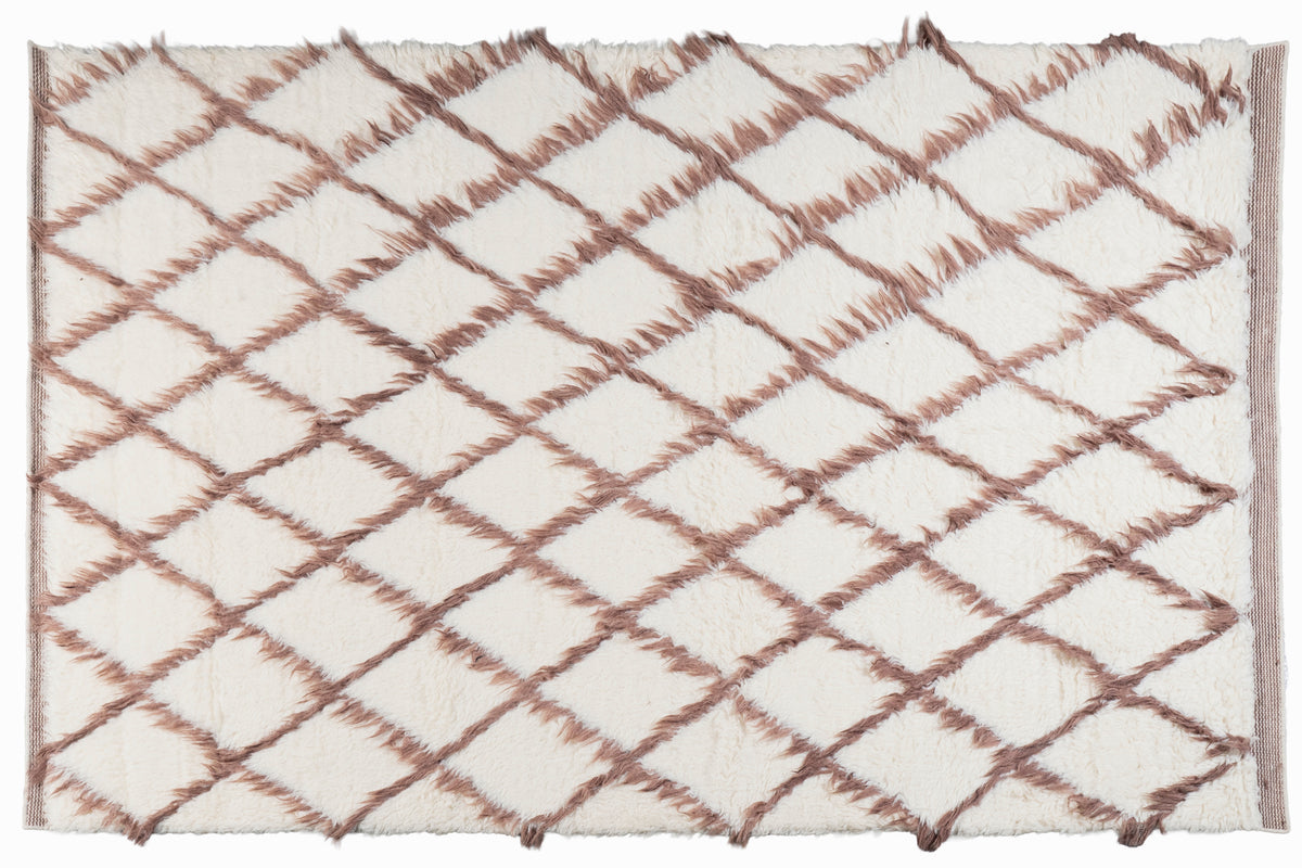 Moroccan wool rug, hand knotted Moroccan rug, Berber rug, cream Moroccan rug, brown diamond rug, handmade wool area rug, luxury Moroccan carpet, New Zealand wool rug, plush Moroccan rug, geometric wool rug