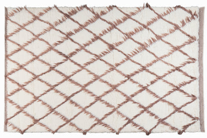 Moroccan wool rug, hand knotted Moroccan rug, Berber rug, cream Moroccan rug, brown diamond rug, handmade wool area rug, luxury Moroccan carpet, New Zealand wool rug, plush Moroccan rug, geometric wool rug