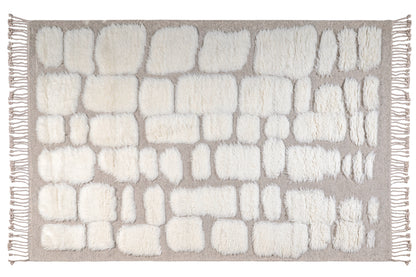Handcrafted Moroccan Wool Rug – Ivory & Natural Beige Plush Geometric Design, Hand Knotted Luxury Area Rug