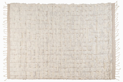 Hand Knotted Moroccan Wool Rug – Ivory Cream Textured Geometric Shaggy Area Rug