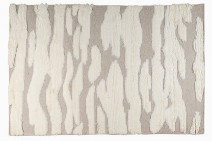 Hand Knotted Moroccan Wool Rug – Ivory Cream & Taupe Textured Geometric Area Rug