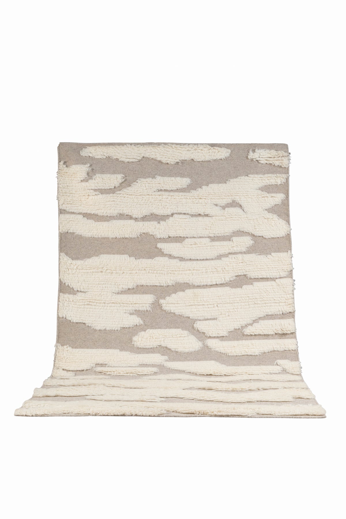 Hand Knotted Moroccan Wool Rug – Ivory Cream & Taupe Textured Geometric Area Rug