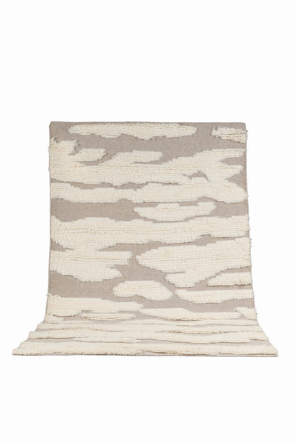 Hand Knotted Moroccan Wool Rug – Ivory Cream & Taupe Textured Geometric Area Rug