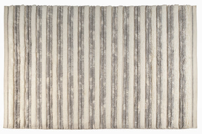 Hand Knotted Moroccan Wool Rug – Ivory & Grey Textured Striped Design