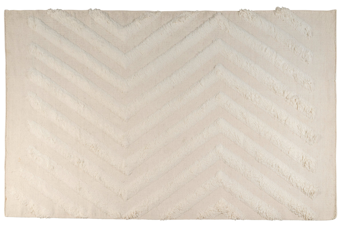 Moroccan Ivory Rug – Handwoven Textured Chevron Pattern | Luxury Beni Ourain Style Area Rug