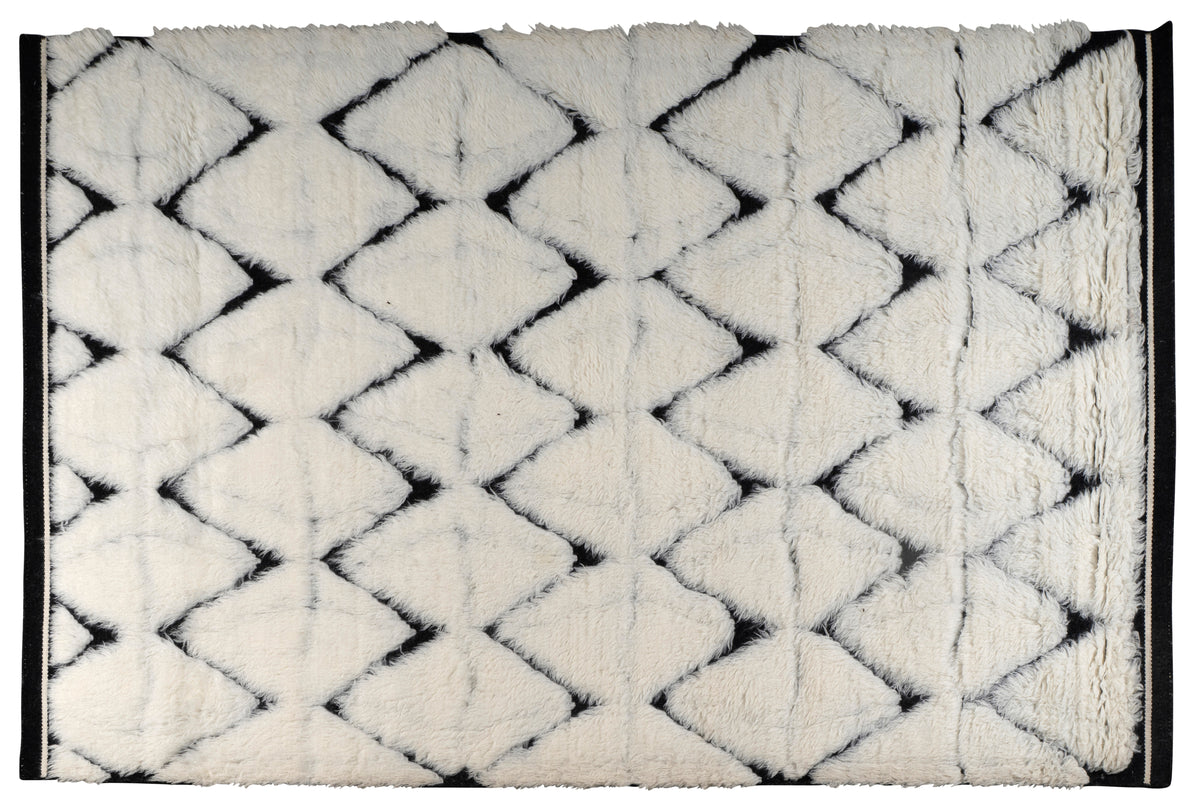 Moroccan Ivory Rug – Handwoven Diamond Pattern | Black & Cream Beni Ourain Style Area Rug