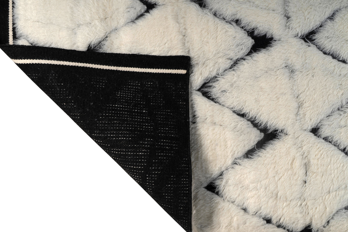 Moroccan Ivory Rug – Handwoven Diamond Pattern | Black & Cream Beni Ourain Style Area Rug