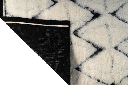 Moroccan Ivory Rug – Handwoven Diamond Pattern | Black & Cream Beni Ourain Style Area Rug