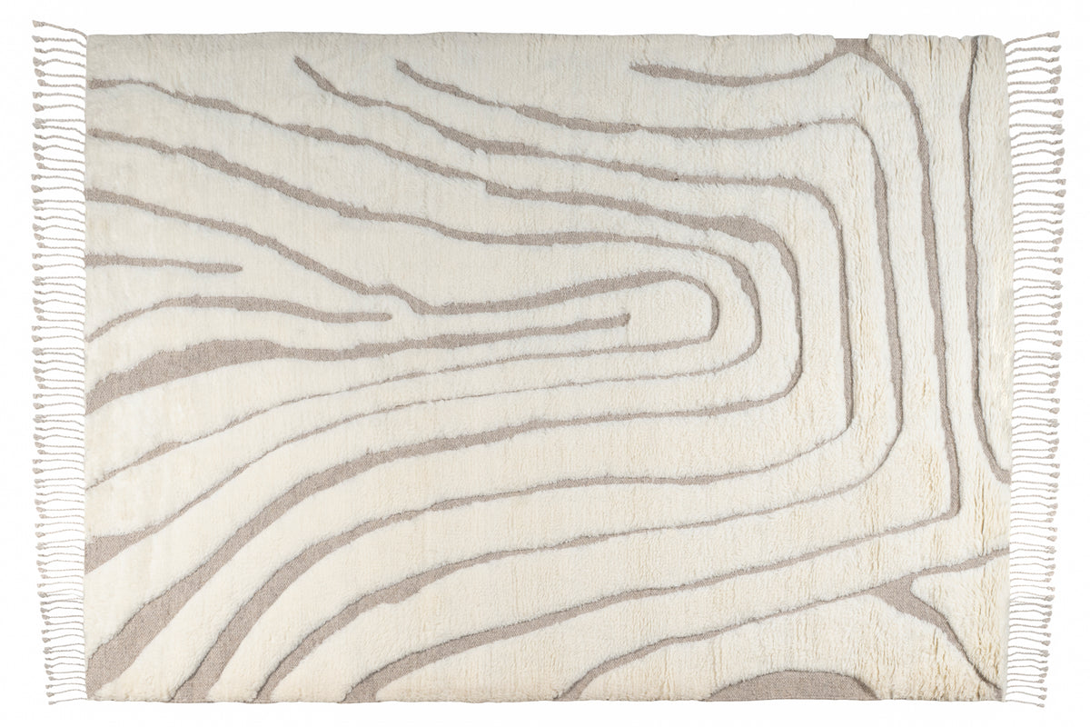Moroccan Ivory Wool Rug – 100% New Zealand Wool | Handwoven Abstract Line Pattern Rug