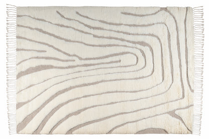 Moroccan Ivory Wool Rug – 100% New Zealand Wool | Handwoven Abstract Line Pattern Rug
