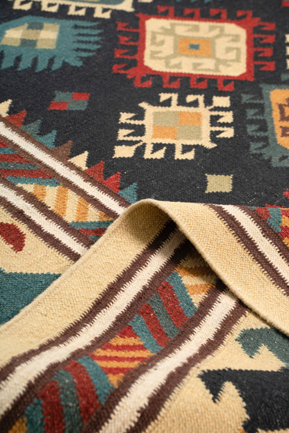 Handwoven Geometric Kilim Rug – Wool & Cotton Durrie
