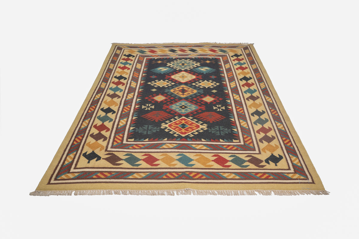 Handwoven Geometric Kilim Rug – Wool & Cotton Durrie