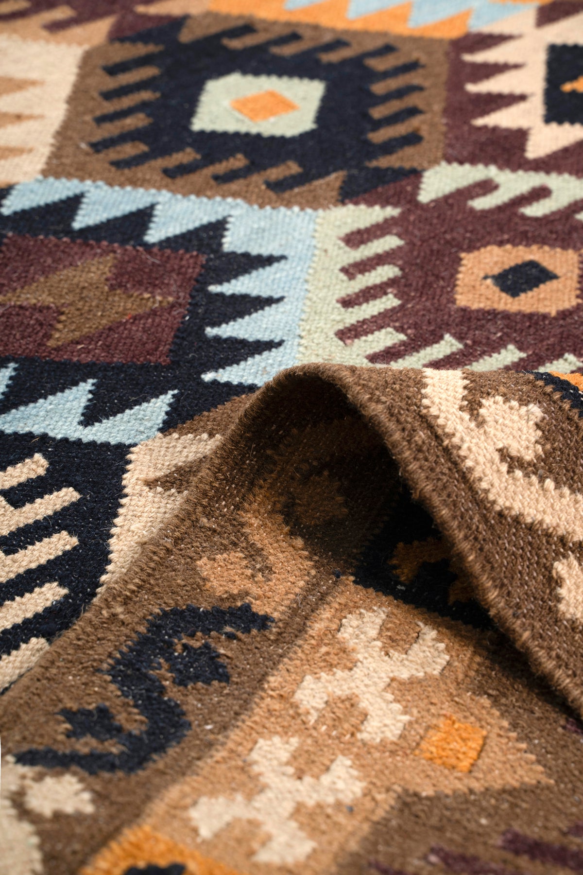Handwoven Diamond Pattern Kilim Rug – Multicolor Wool & Cotton Durrie