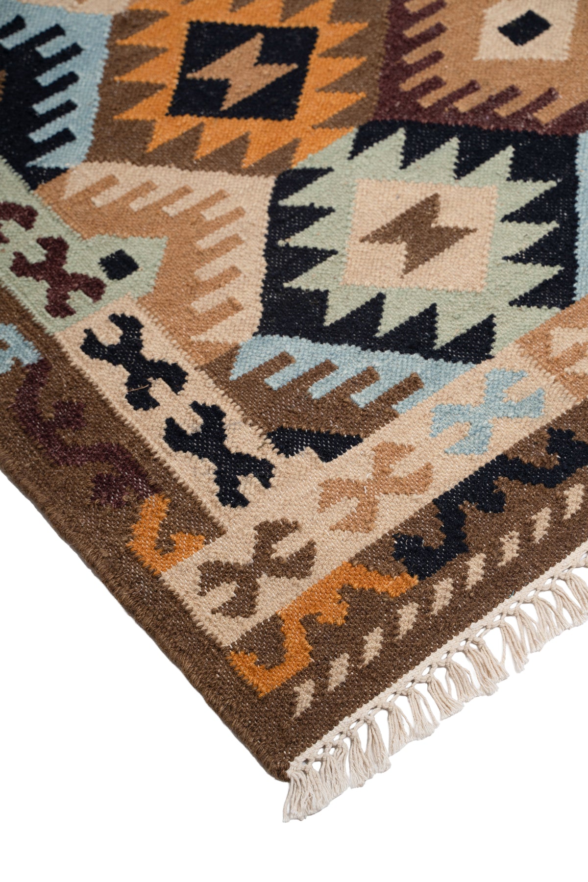 Handwoven Diamond Pattern Kilim Rug – Multicolor Wool & Cotton Durrie