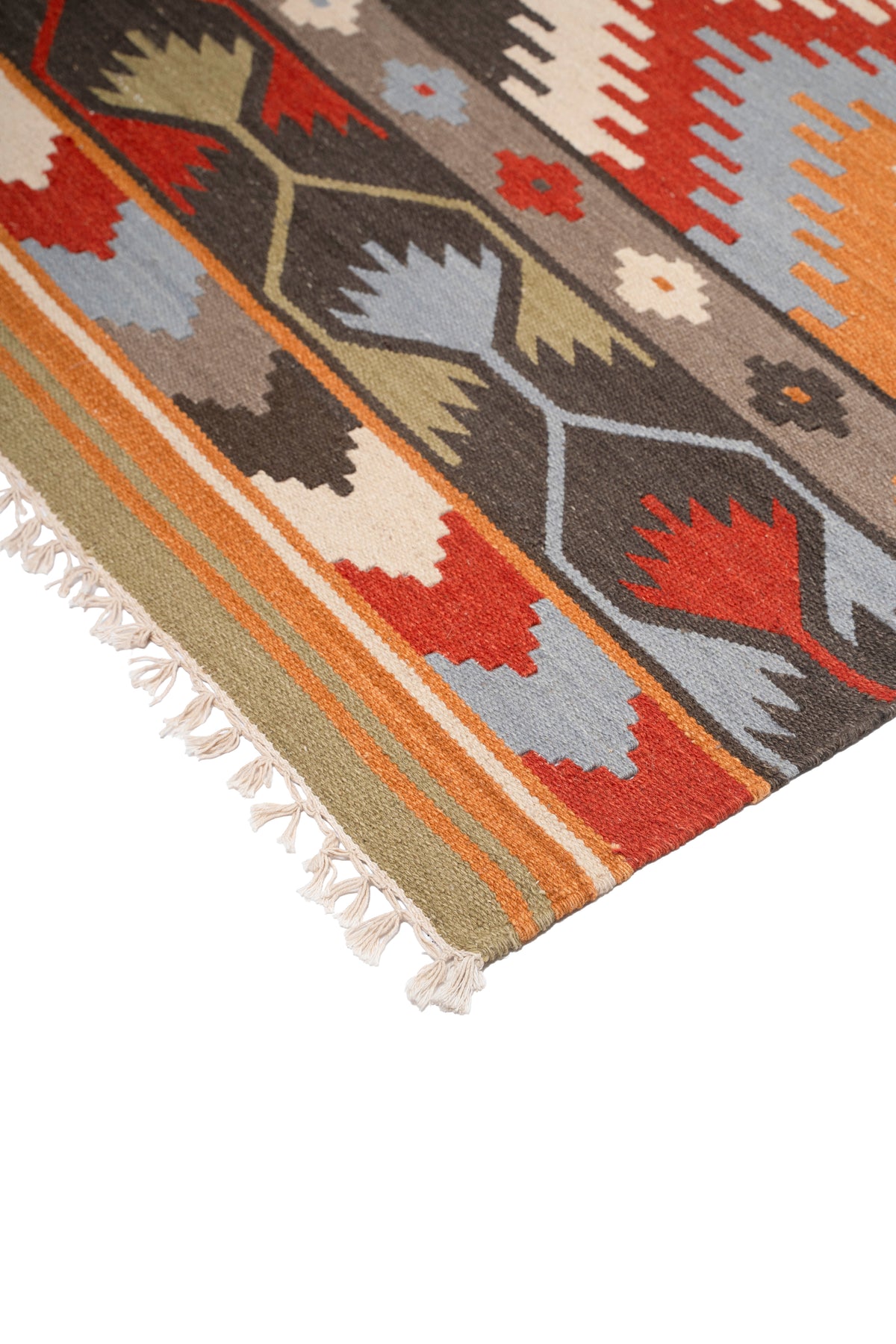 Handwoven Geometric Kilim Durrie Rug | Wool & Cotton