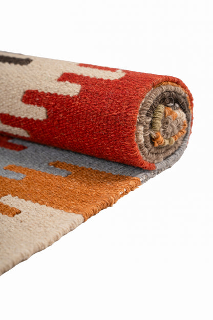 Handwoven Geometric Kilim Durrie Rug | Wool & Cotton
