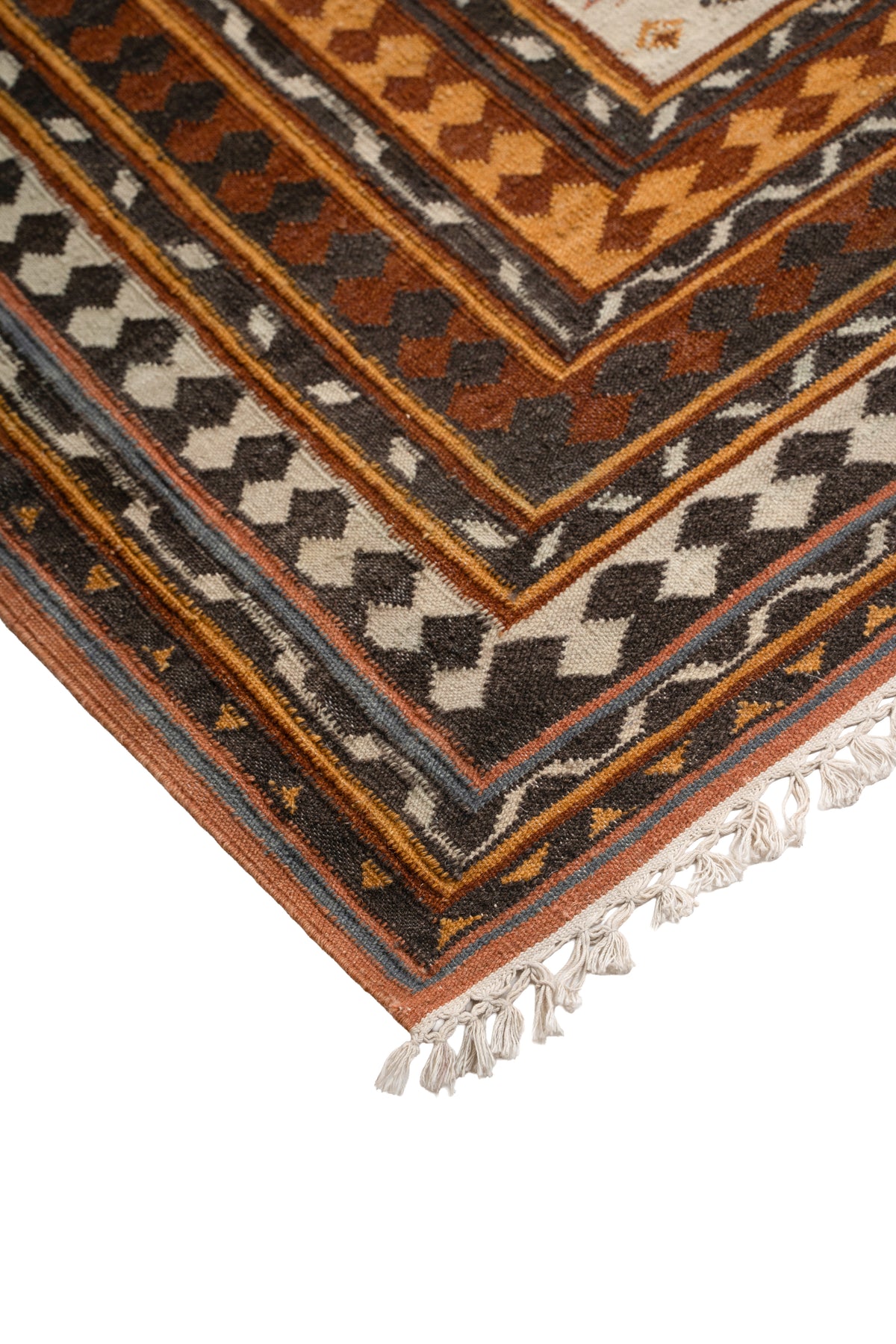 Handwoven Geometric Kilim Durrie Rug – Traditional Tribal Pattern | Earthy Tones