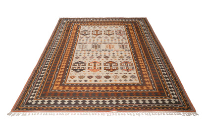 Handwoven Geometric Kilim Durrie Rug – Traditional Tribal Pattern | Earthy Tones