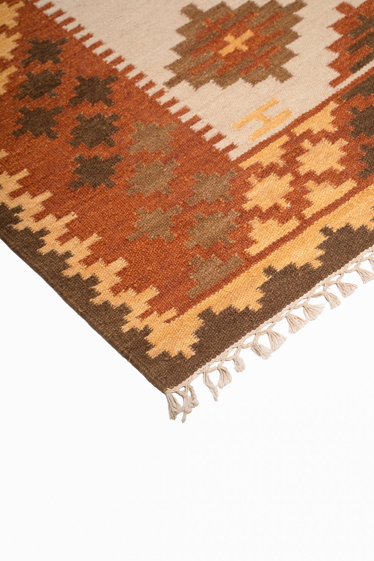 Handwoven Wool Kilim Dhurrie Rug – Traditional Geometric Flatweave