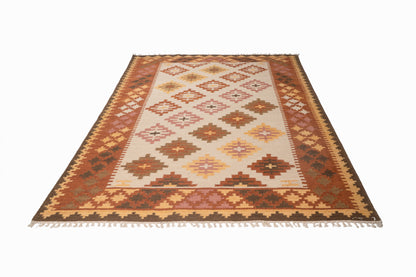 Handwoven Wool Kilim Dhurrie Rug – Traditional Geometric Flatweave