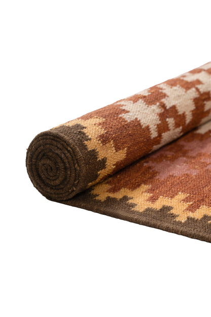 Handwoven Wool Kilim Dhurrie Rug – Traditional Geometric Flatweave