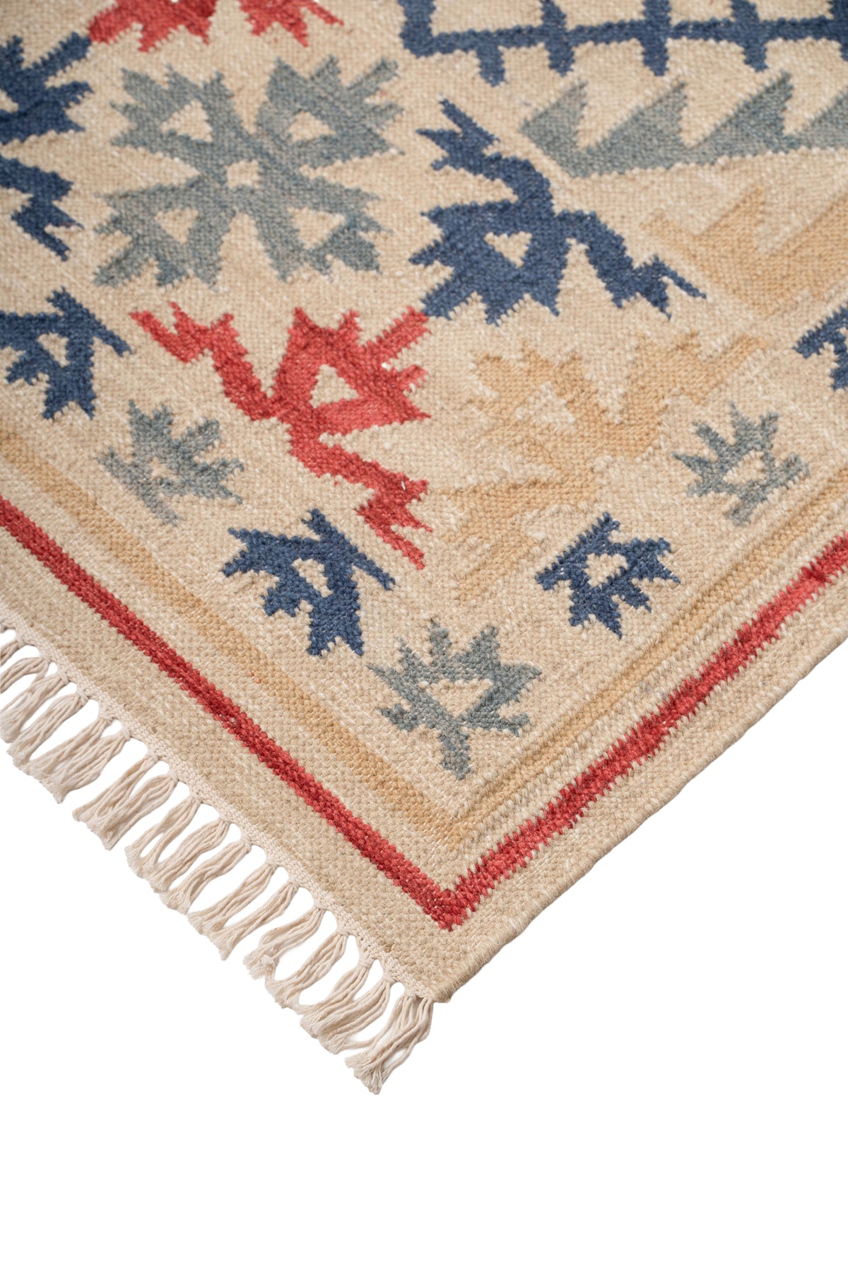 Handwoven Geometric Kilim Durrie Rug | Beige & Navy