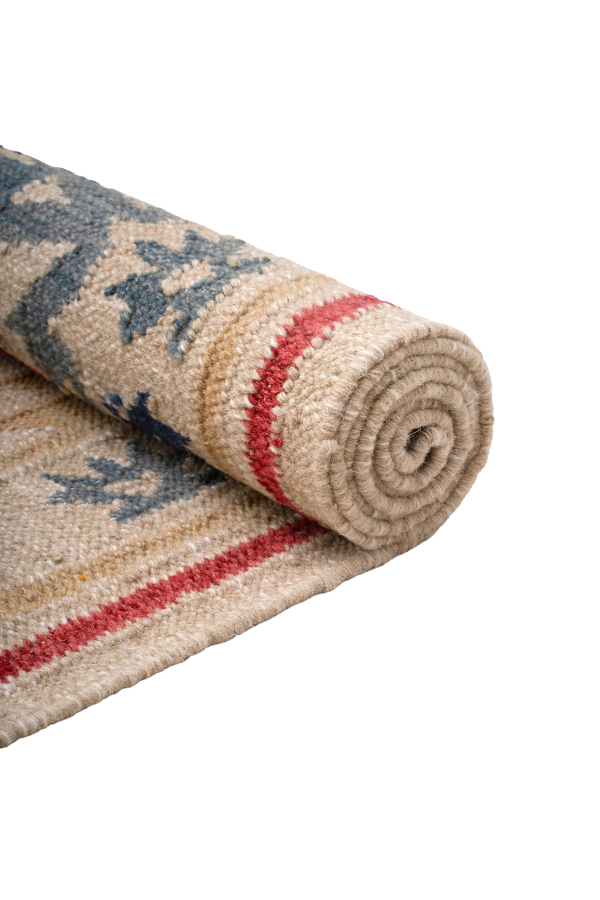 Handwoven Geometric Kilim Durrie Rug | Beige & Navy