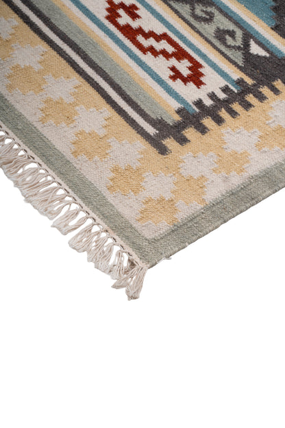 Handwoven Geometric Kilim Rug – Wool & Cotton Multicolor Durrie
