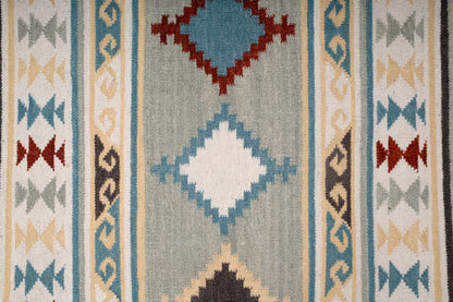Handwoven Geometric Kilim Rug – Wool & Cotton Multicolor Durrie