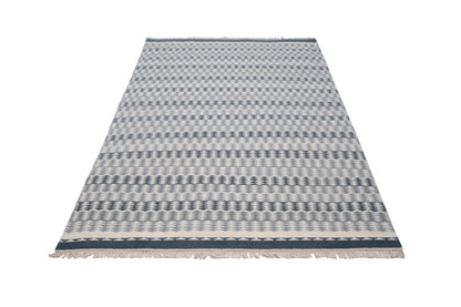 Scandinavian Grey Geometric Wool Durrie Rug – Handwoven Ivory Kilim Carpet