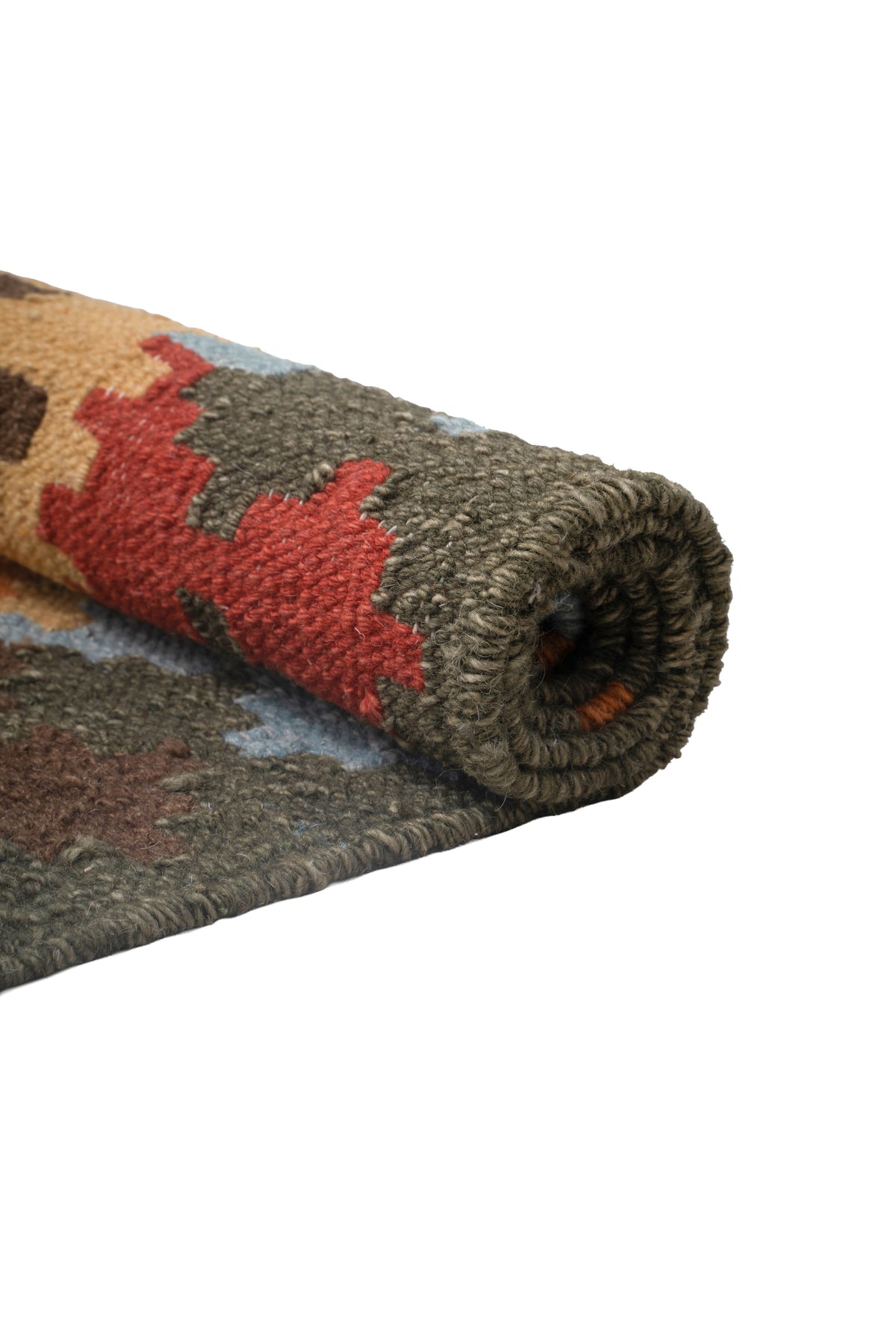 Tribal Geometric Wool Kilim Durrie Rug – Handwoven Traditional Multicolor Carpet