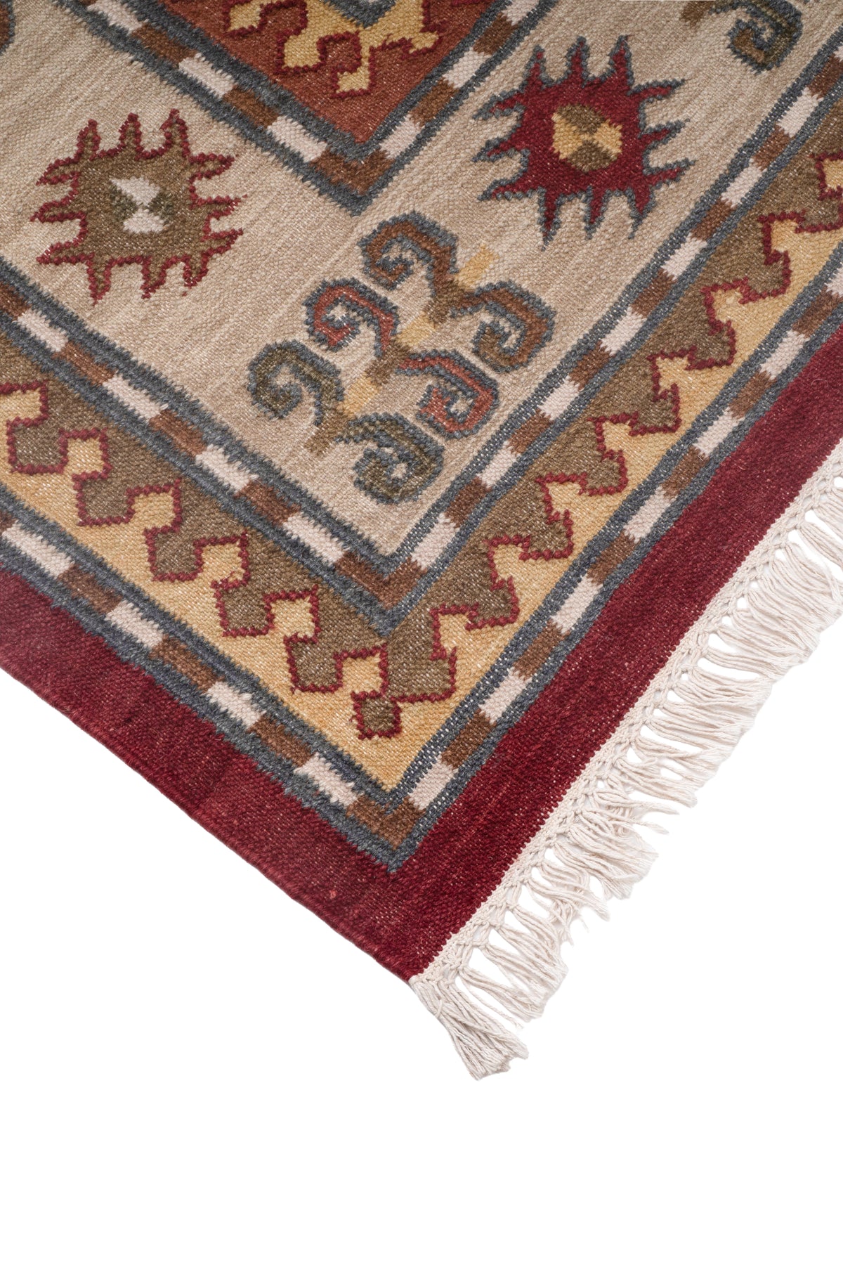 Handwoven Burgundy Medallion Kilim Rug – Wool & Cotton Traditional Durrie
