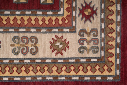 Handwoven Burgundy Medallion Kilim Rug – Wool & Cotton Traditional Durrie