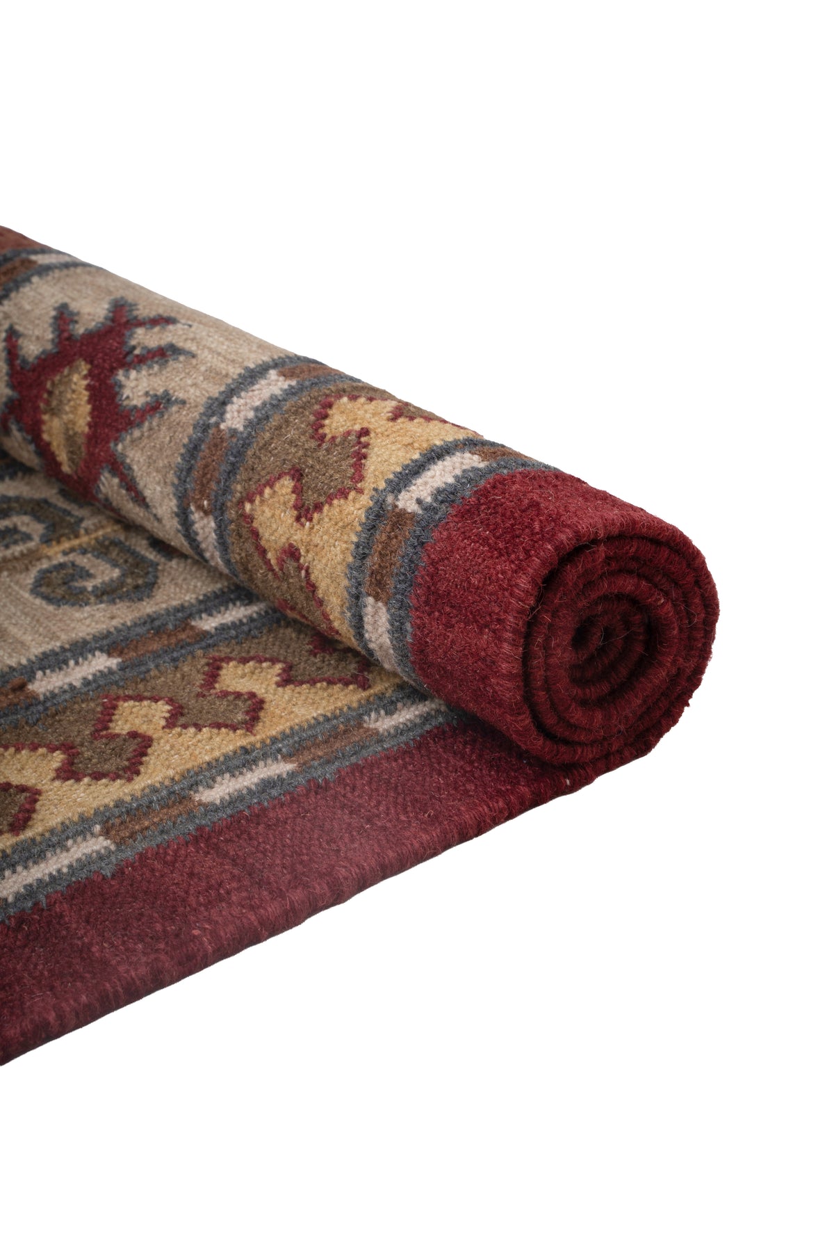 Handwoven Burgundy Medallion Kilim Rug – Wool & Cotton Traditional Durrie