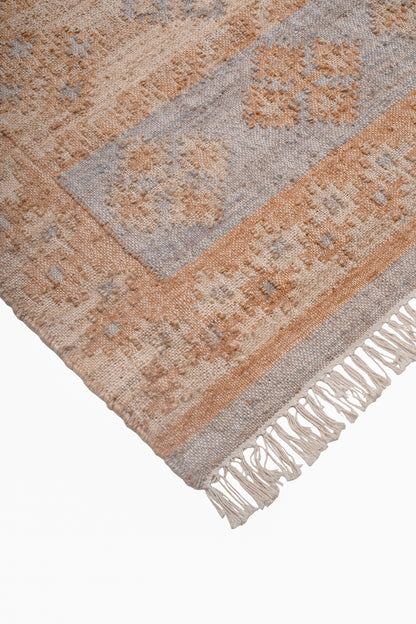 Handwoven Wool Jute Kilim Rug – Beige Vintage Distressed Durrie